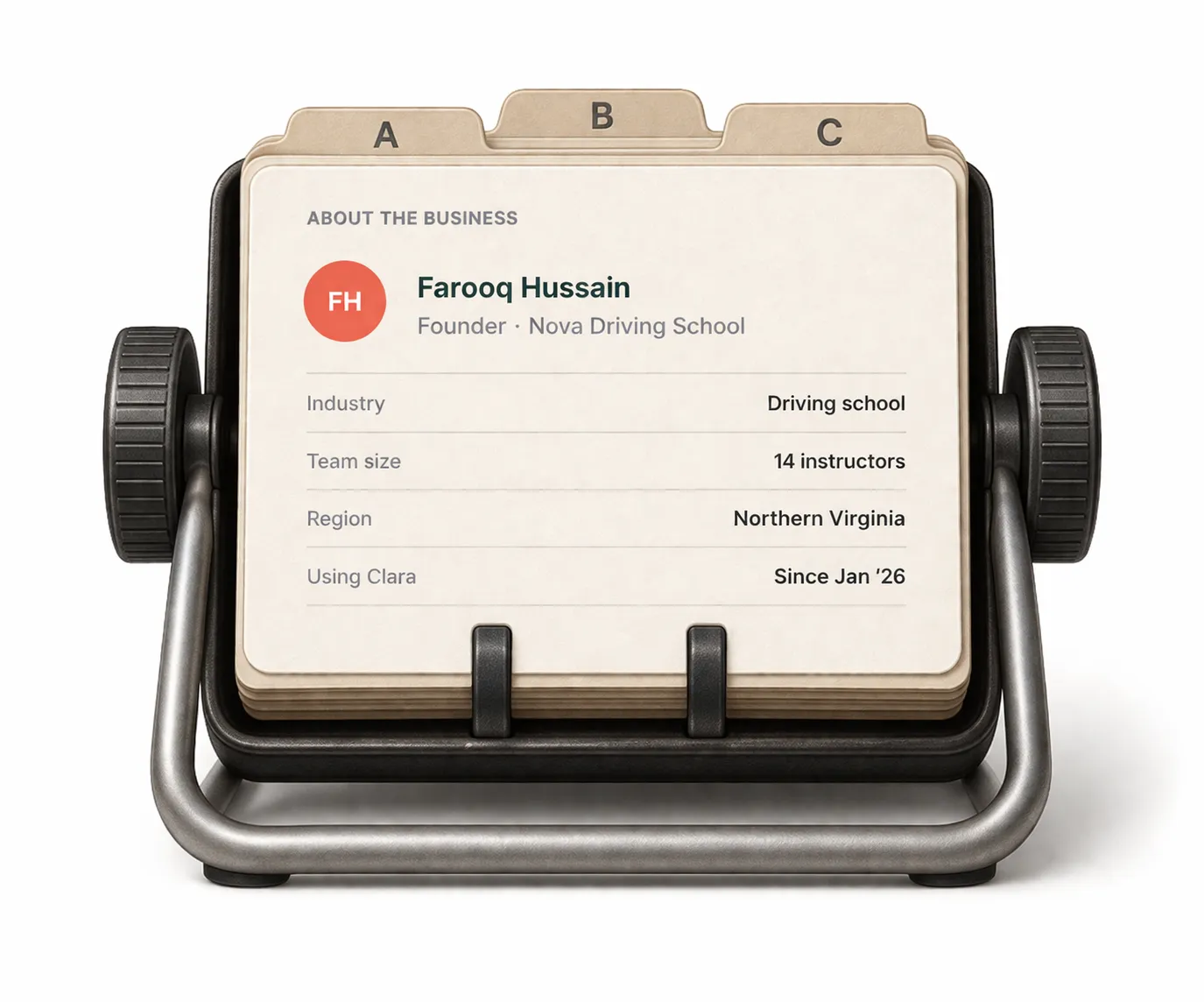 Farooq Hussain — Nova Driving School business card