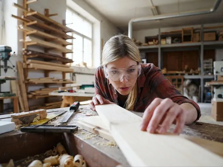 A carpenter measuring a length of timber