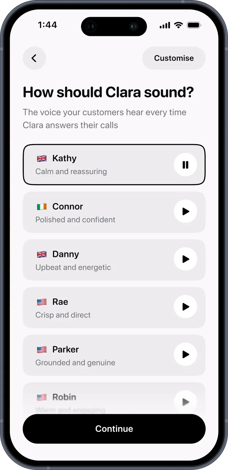 Pick a voice, custom greeting, and what to ask