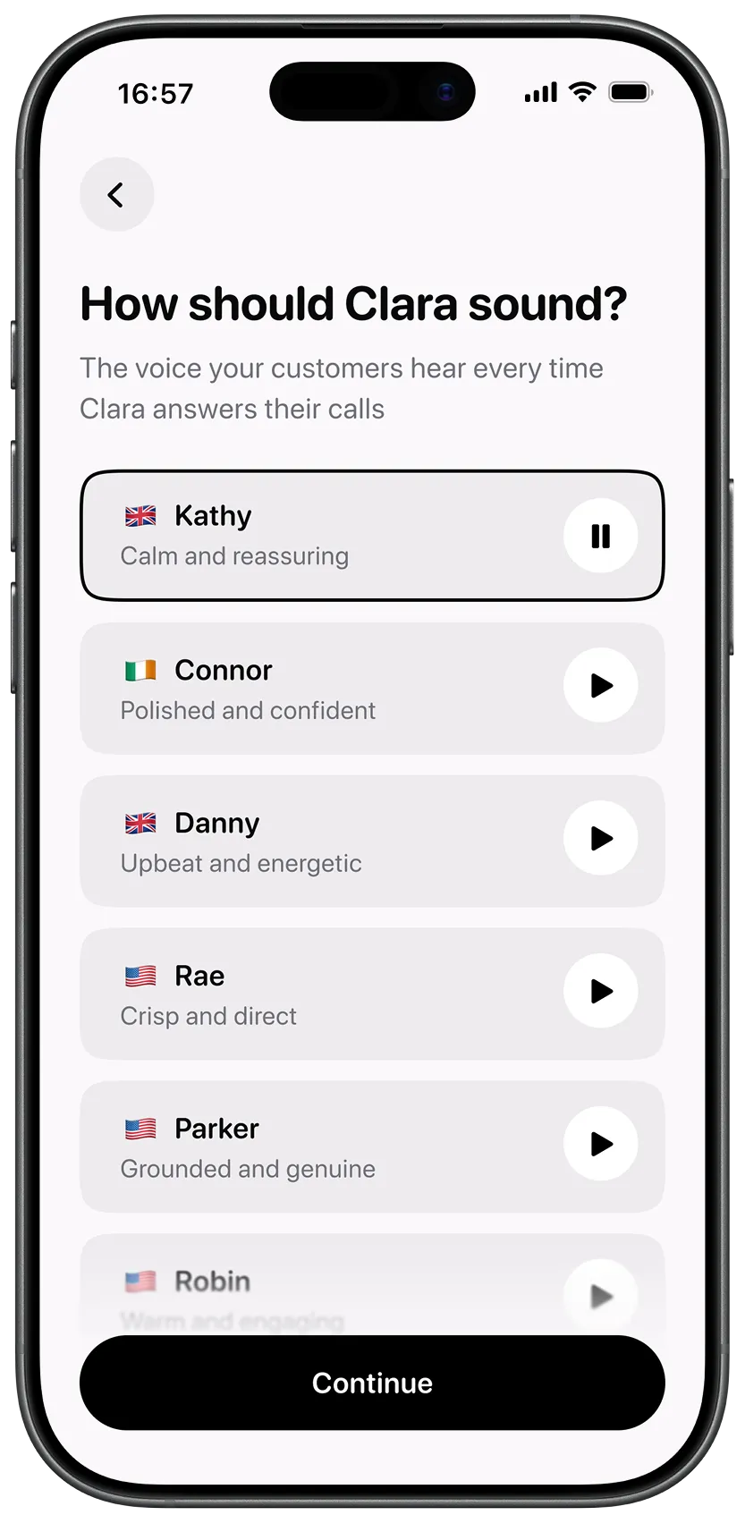 Clara voice picker screen