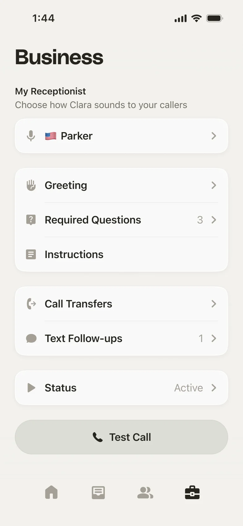 The Receptionist tab with the Follow-ups section and the add button